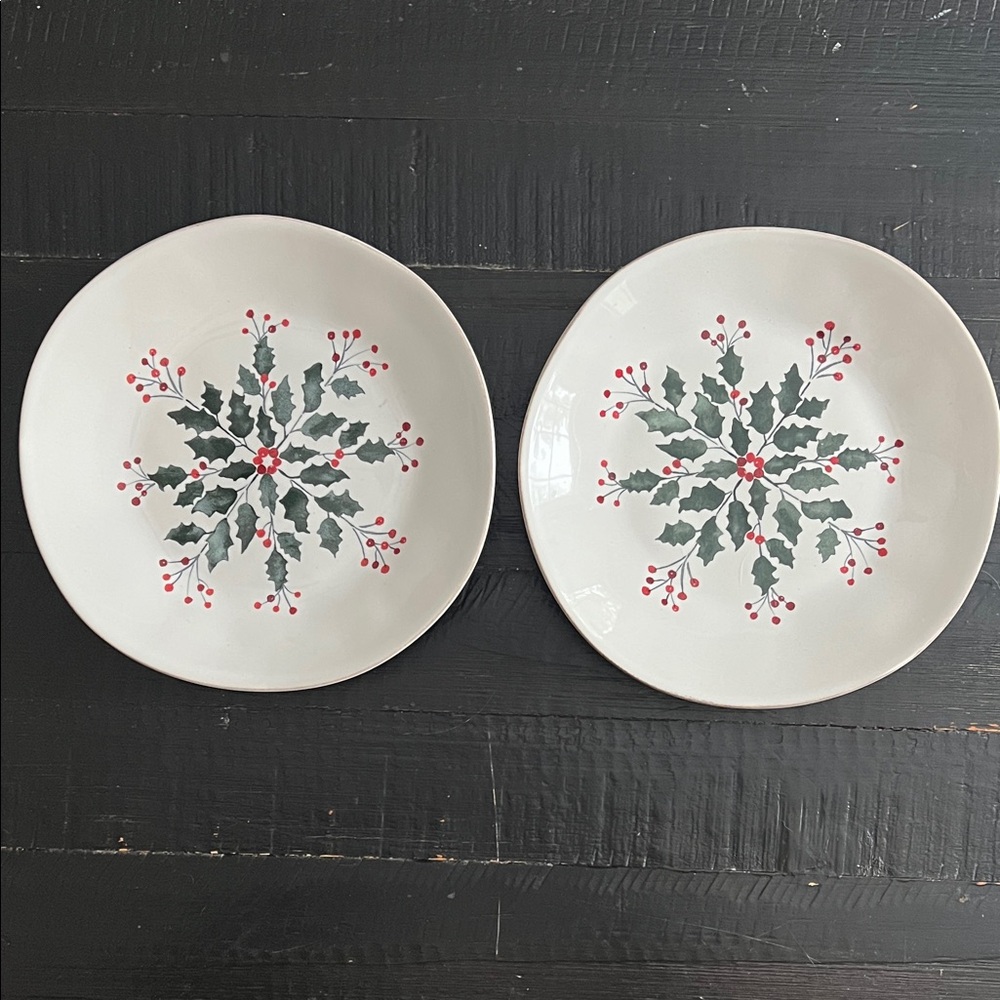 Holiday Holly Salad Plates - White with Green and Red